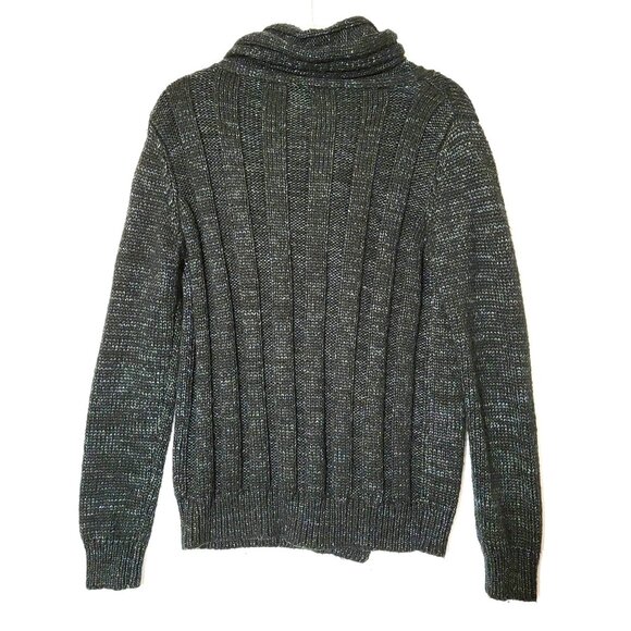 VTG Forever 21 Womens Sweater Cable Knit Asymmetric Zipper Size L Gray Black - Picture 4 of 15